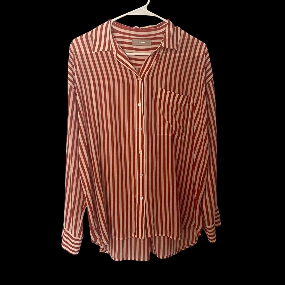 Everlane - The Clean Silk Shirt - Rust & Ivory Stripe - EUC
